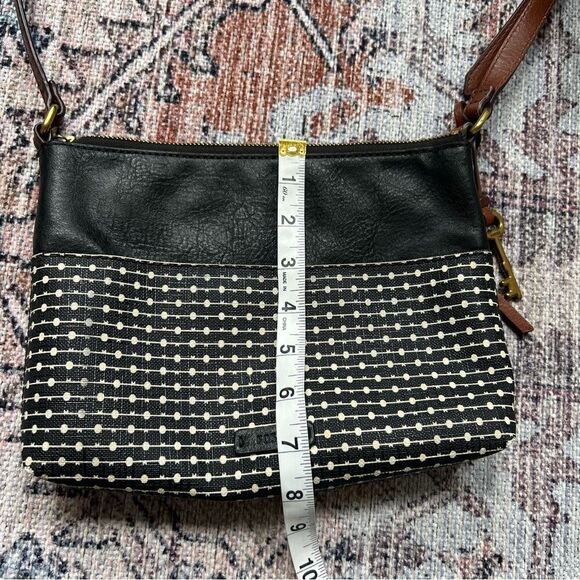 Fossil Fiona Crossbody Bag Coated Canvas Key Print Stripe Black White Brown - Picture 10 of 11